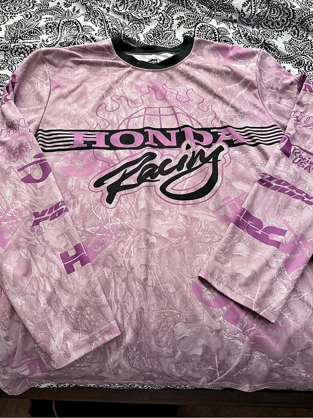 Honda Racing Long Sleeve Tee in Pink & Black